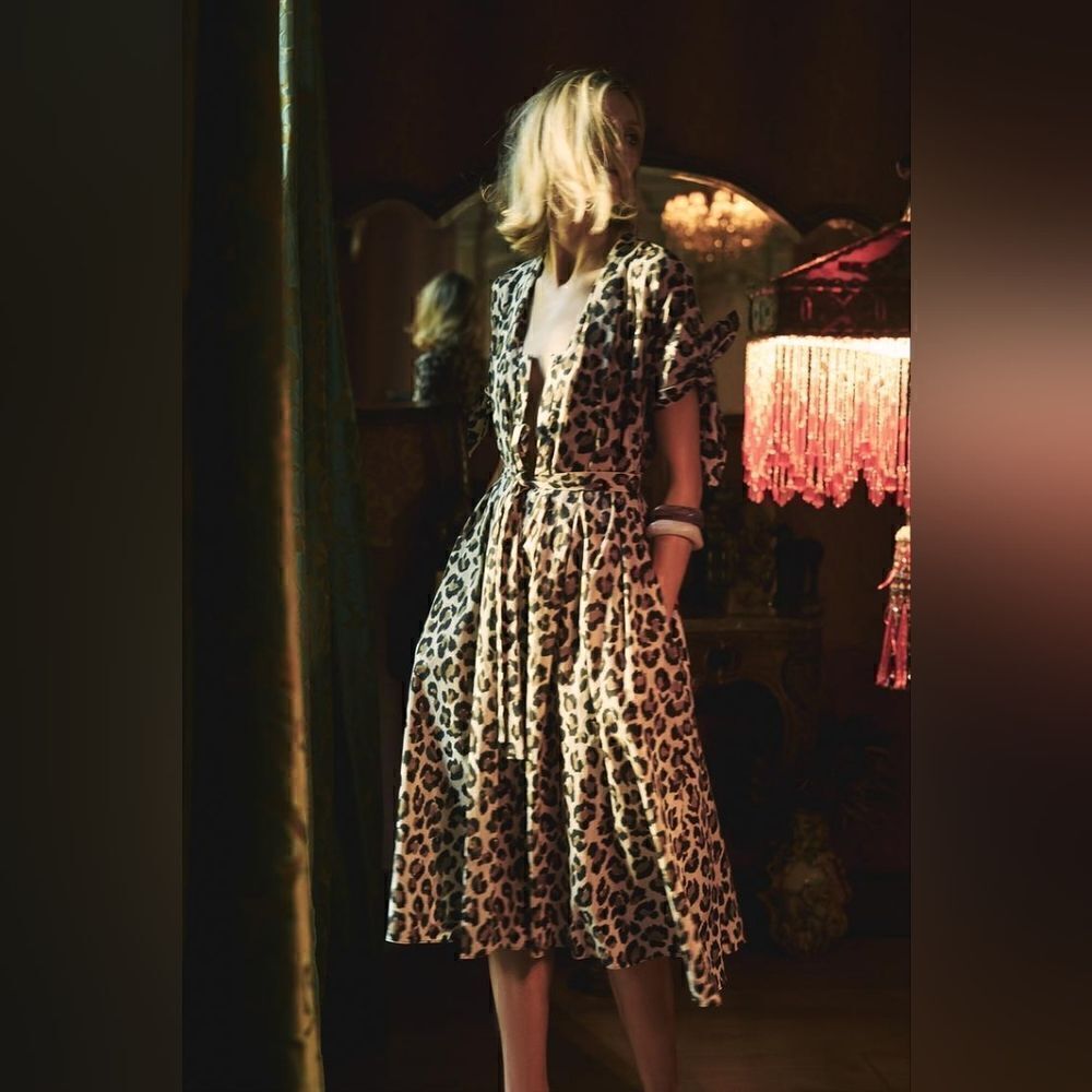 ZARA ANIMAL PRINT SHIRT DRESS ZW COLLECTION Lenght 45 Inch - Picture 2 of 10